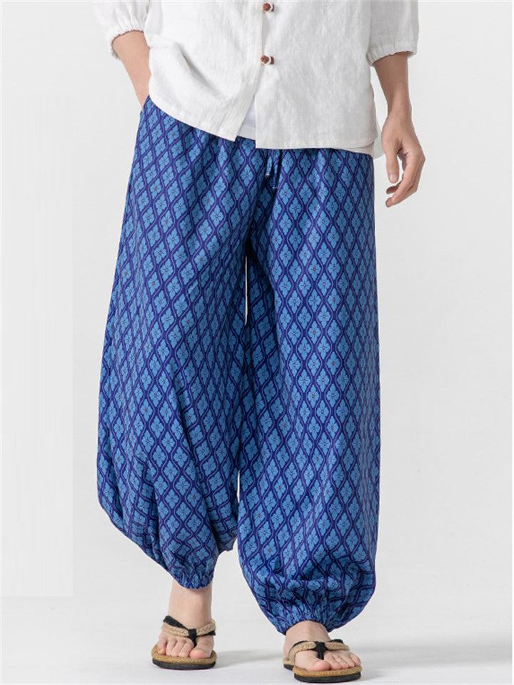 Men's Loose Retro Chinese Style Plaid Lantern Pants