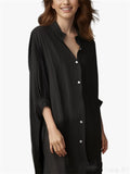 Women's Casual Solid Color 3/4 Sleeve Button Up Lapel Long Shirts