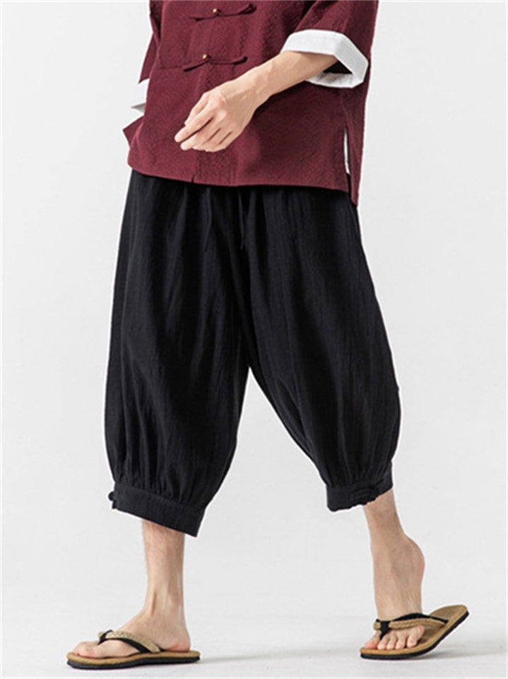 Men's Summer Casual Japanese Style Cotton Cropped Pants