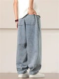 Men's Comfy Retro Trendy Solid Color Drawstring Wide Leg Denim Pants
