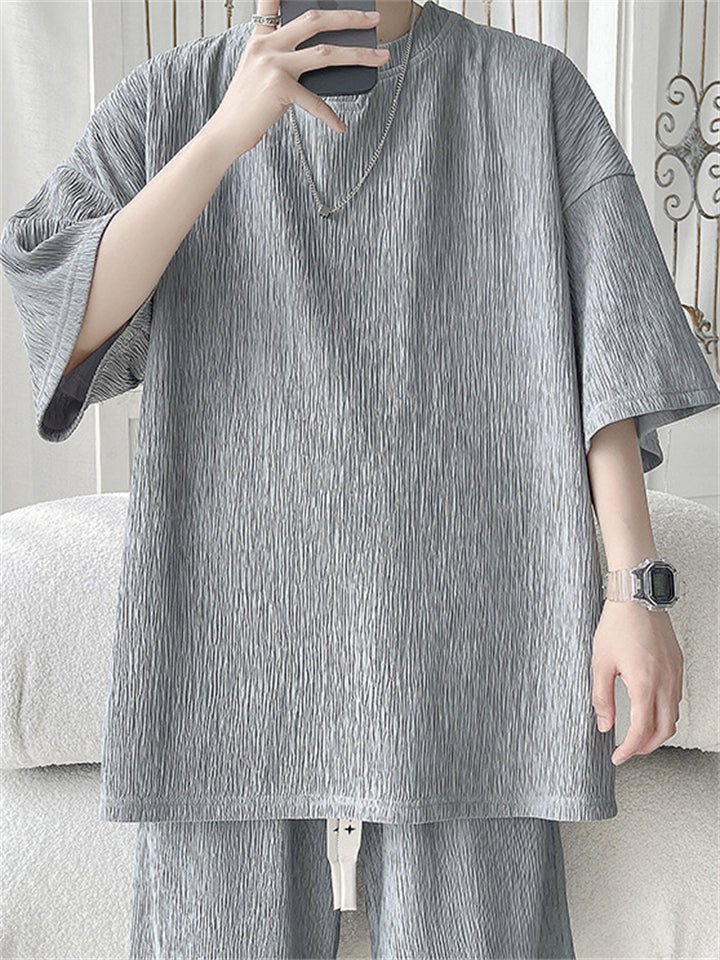 Men's Ice Silk Texture Plisse Oversized Short Sleeve Shirts