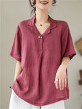 Women's Loose Solid Color Pullover V Neck Short Sleeve Shirts