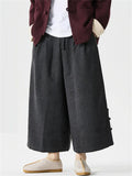 Men's Autumn Solid Color Drawstring Wide Leg Pants with Buttons Decor