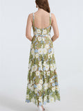 Women's Lace Flowers Embroidery Strap Big Hem Dress