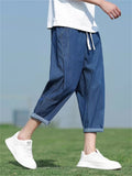 Summer Men's Casual Drawstring Denim Capri Jeans
