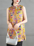 Chinese Style Comfy Yellow Vintage Summer Printed Vest Shirt