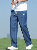 Men's Summer Cool Blue Solid Color Straight Jeans