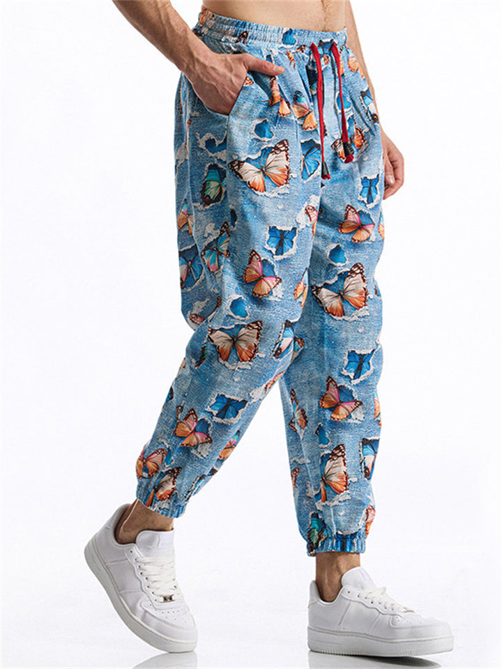 Men's Summer Retro 3D Print Drawstring Jogger Pants