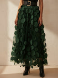 Women High Waist 3D Polka Dot Tulle Mesh Party Maxi Skirt
