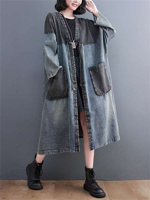 Female Lace-up One Button Mid-length Vintage Splicing Jacket