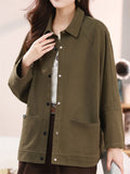 Retro Casual Solid Color Long Sleeve Pockets Jacket for Women