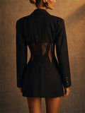 Women Sexy Black Mesh Corset Hook Eye Waist Blazer
