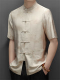 Men's Chinese-style Stand Collar Short Sleeve Pockets TangSuit Shirt
