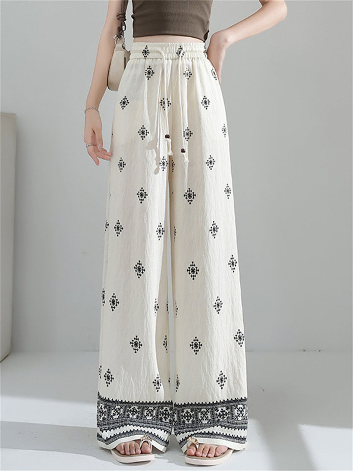 Women's Simple Contrast Color Comfy Geometry Printed High Waist Pants