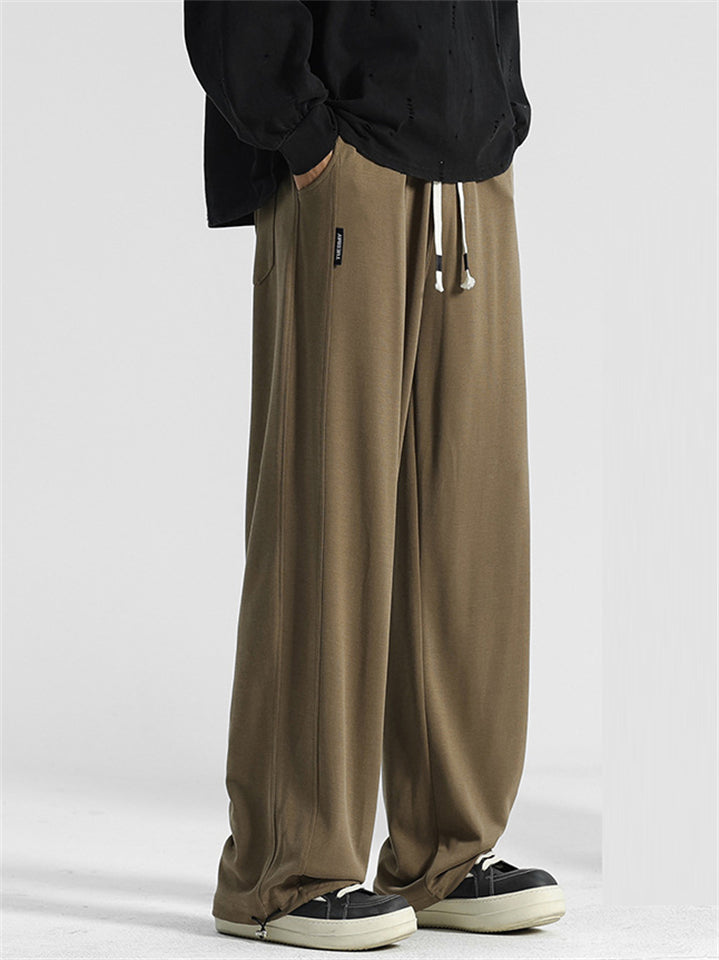Men's Solid Color Casual Drape Wide Leg Straight Pants