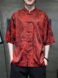 Summer Cool Chinese Style Print Stand Collar Half Sleeve Shirts