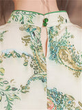 Women's Green Leaf Print Elegant Button Tassel Qipao