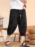 Men's Black Stylish Chinese Style Baggy Lantern Capri Pants