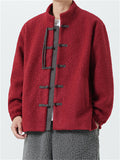 Fleece Mandarin Collar Coat for Men with Traditional Chinese Buttons