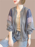 Women's Contrast Color Double Layer Mesh Zip Up Jacket