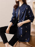 Women's Bear Embroidered Baseball Collar Long Sleeve Jacket