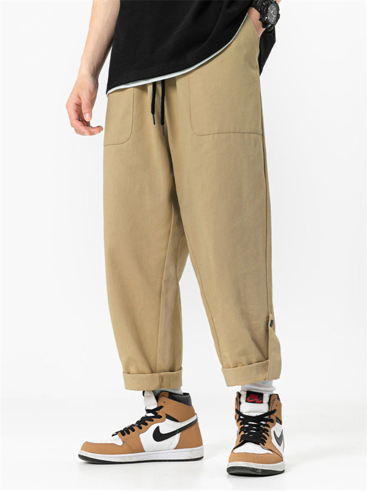 Men's Japanese Style Casual Solid Color Cargo Straight Pants