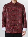 Men's Chinese Style Wave Pattern Print Stand Collar Button-Up TangSuit Jackets