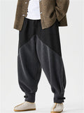 Winter Contrast Color Fleece Elastic Waist Wide Leg Jogger Pants for Men