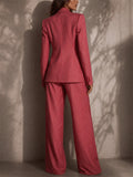 Women's Pink Rhinestone Pinstripe 2 Piece Blazer Wide Leg Pantsuit