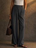 Womens High Waisted Work Office Wide Leg Pleated Dress Pants