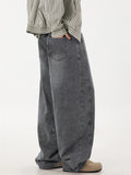 ‌Men's American Style Loose Fit Vintage Washed Whisker Denim Pants