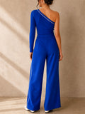 Women 2 Piece One Shoulder Top and Side Stripe Wide Leg Pants Set