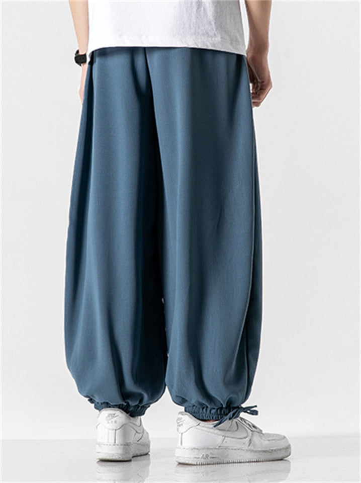 Men's Summer Solid Color Wide Leg Ankle-Tied Bloomers Pants