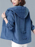 ‌Women's Casual Corduroy Jacket with Hoodie Lightweight Autumn Outwear‌