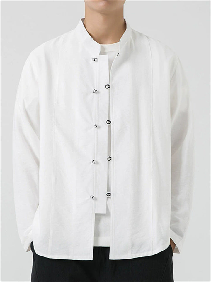 Oriental Style Men's Casual Button Stand Collar Long Sleeve Shirt