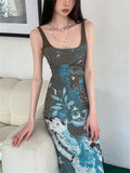 Women's Slim Square Neck Sleeveless Backless Mermaid Hem Dress