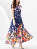 Women's Sleeveless Lapel Collar Floral Maxi Dress for Summer