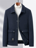 Men's Mid-aged Faux Woolen Solid Color Lapel Long Sleeve Jackets
