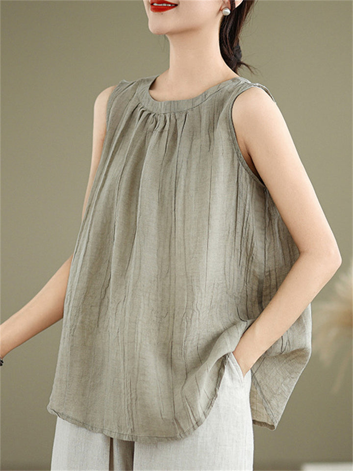 Summer Casual Women's Solid Color Round Neck Sleeveless Shirts