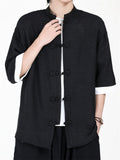 Men's Summer Chinese Style Contrast Cuff Loose Fit TangSuit Shirts