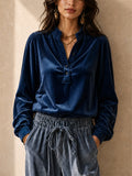 Women Corduroy Henley Shirt Button Down Long Sleeve Shirt