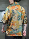 Men's Cool Chinese Style Print Stand Collar Tang Suit Shirts