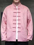 Men Chinese Style Stand Collar Loose Fit Jacket with Hanzi Embroidery