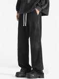 Men's Solid Color Casual Elastic Wide Leg Straight Pants