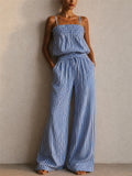 Women Holiday Style Striped 2 Piece Cami and Wide Leg Pants Set