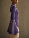 Womens Stylish Slim Fit Mock Neck Bell Sleeve Ribbed Knit Top