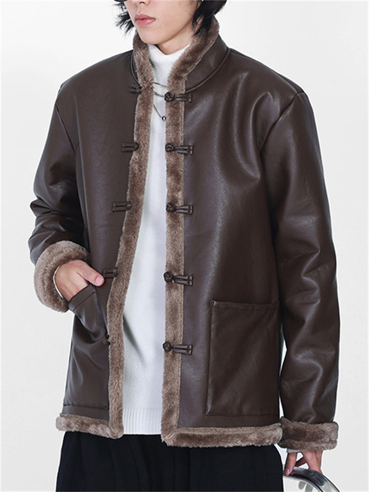 Men's Winter Warm Faux Leather Thermal Lined Tang Suit Coats