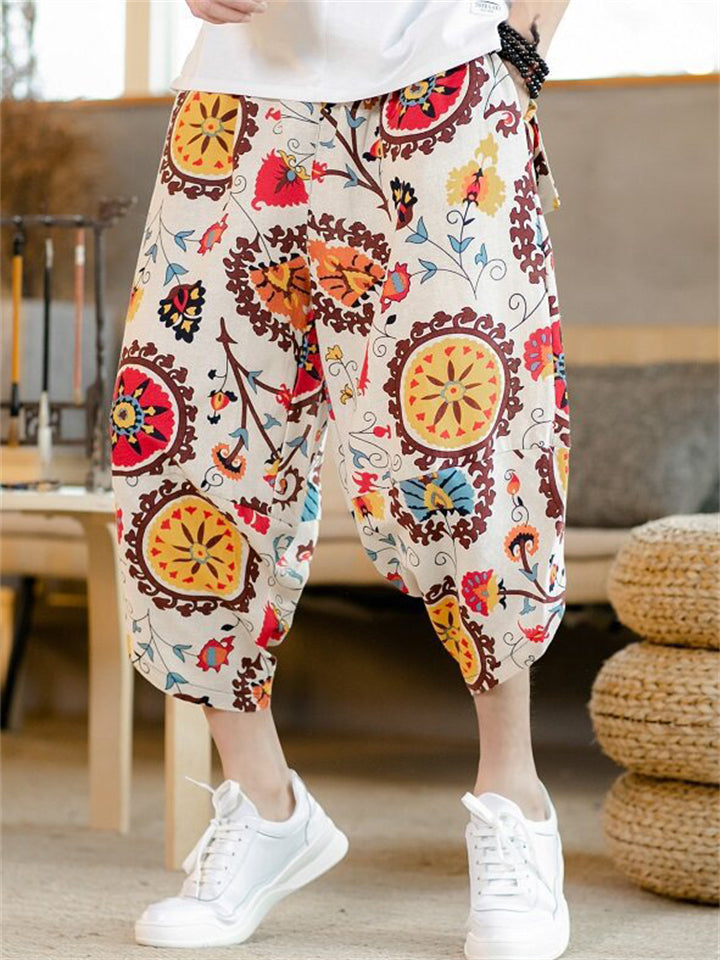 Men's Summer Trendy Print Casual Carrot Capri Pants