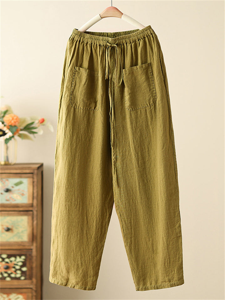 Women's Solid Color Pockets Drawstring Wide Leg Cropped Pants