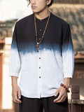 Men's Casual Linen Tie-dye Contrast Color 3/4 Sleeve Shirts